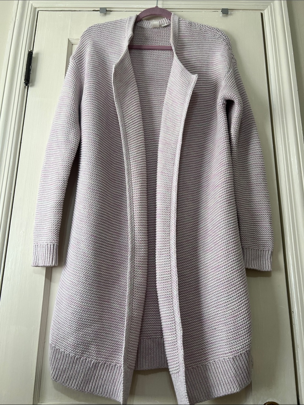 GAP Light Lavender, pink and creamOpen-Front Long Knit Cardigan